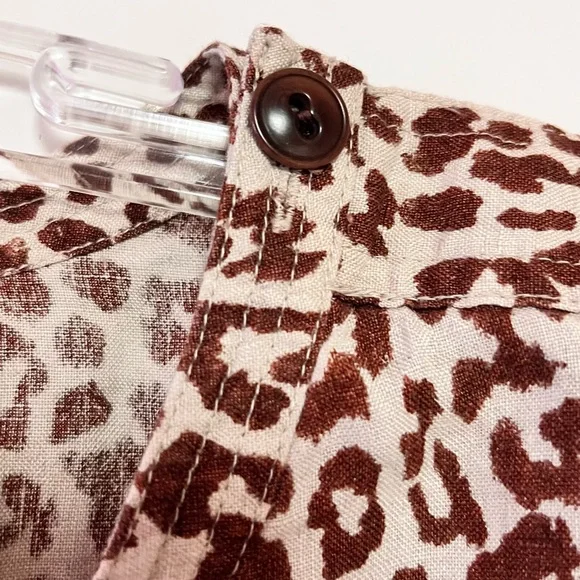 J. Crew 100% Linen Size 16 Leopard Animal Print Blouse Top 3/4 Sleeve - Picture 2 of 6
